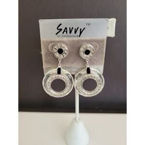 VTG Savvy by‎ Swarovski Earrings Black Enamel and Lead Crystals Signed S.A.L.